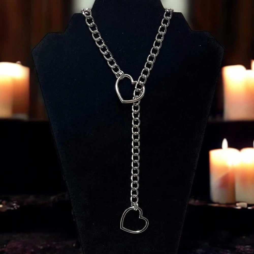 Love Heart Adjustable Necklace Fashion Gothic Metal Chain Pendant Y2K Hip Hop Simple Woman Accessories Jewelry Gift for Girl Men