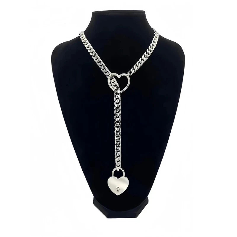 Love Heart Adjustable Necklace Fashion Gothic Metal Chain Pendant Y2K Hip Hop Simple Woman Accessories Jewelry Gift for Girl Men
