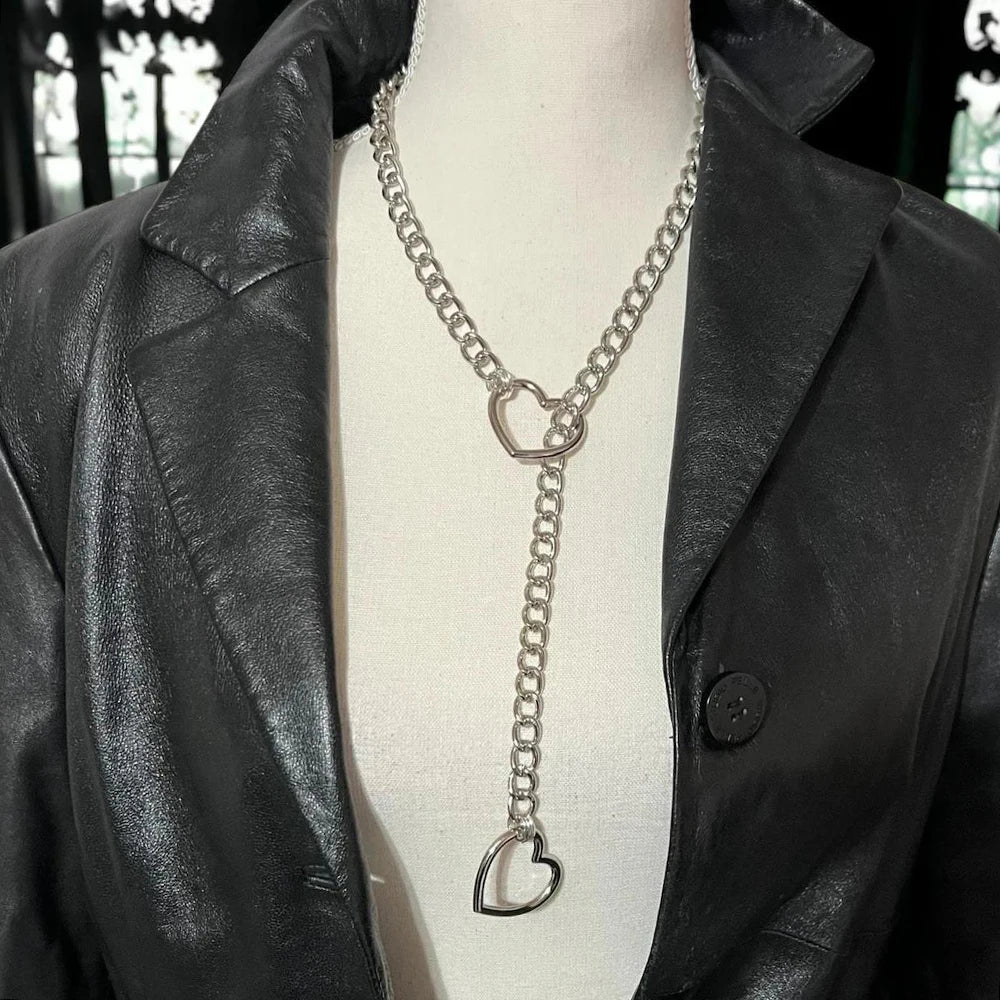 Love Heart Adjustable Necklace Fashion Gothic Metal Chain Pendant Y2K Hip Hop Simple Woman Accessories Jewelry Gift for Girl Men
