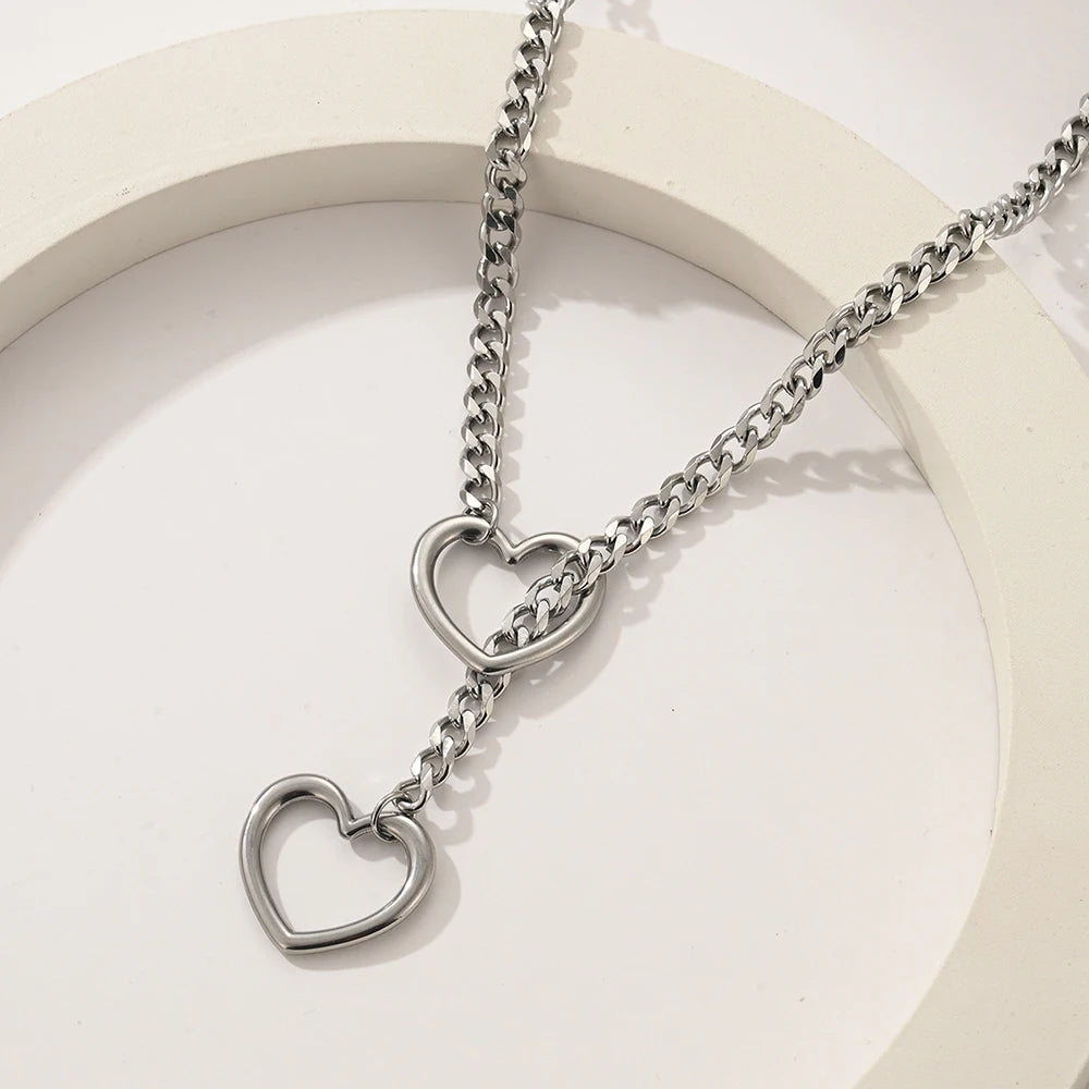 Love Heart Adjustable Necklace Fashion Gothic Metal Chain Pendant Y2K Hip Hop Simple Woman Accessories Jewelry Gift for Girl Men